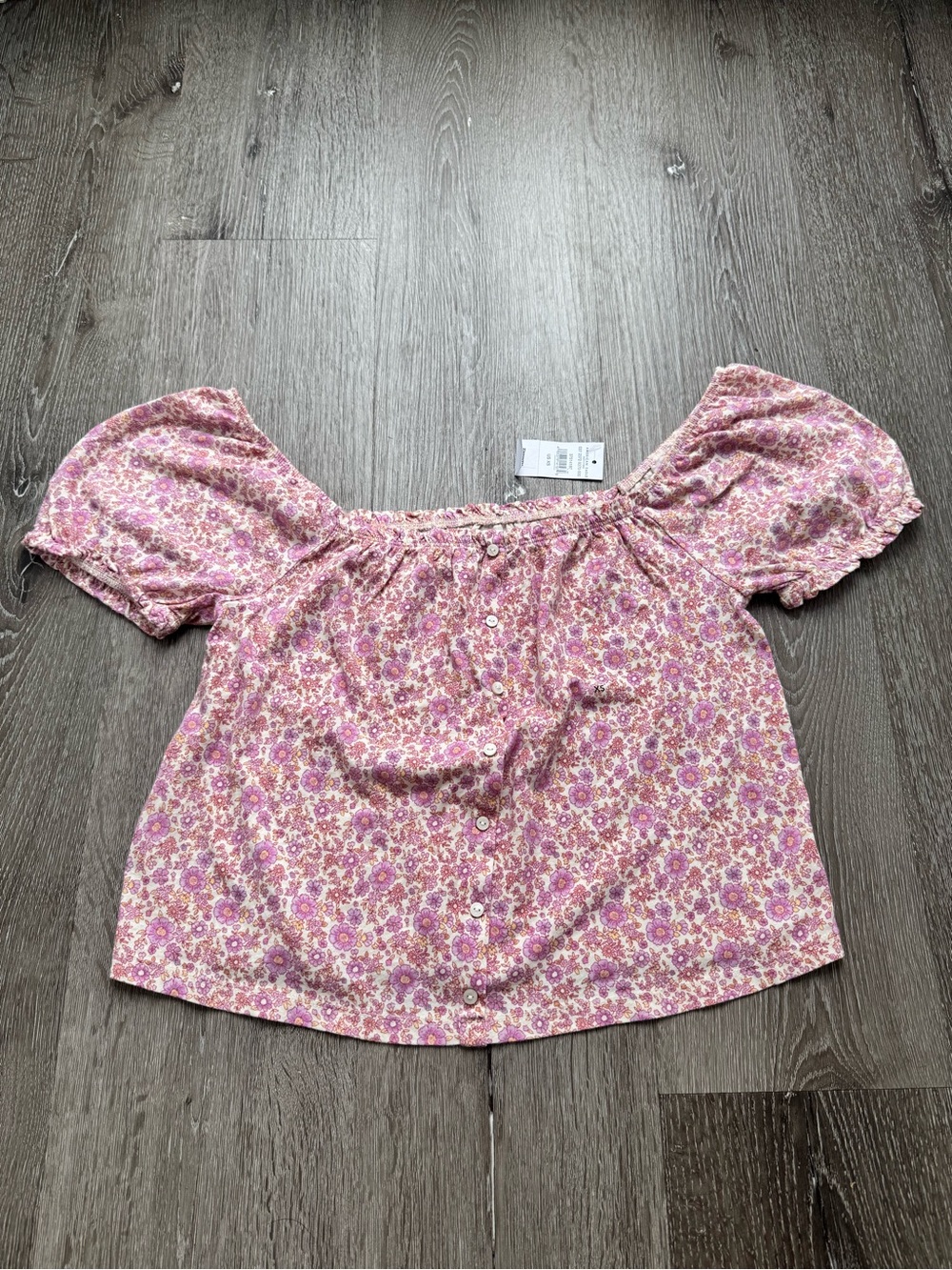 American Eagle Floral Puff Sleeve Button Front Top XS NWT